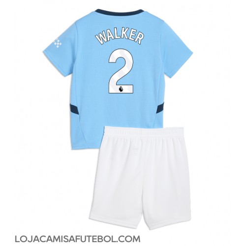 Camisa de Futebol Manchester City Kyle Walker #2 Equipamento Principal Infantil 2024-25 Manga Curta (+ Calças curtas)